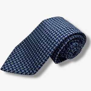 Frangi Silk Necktie Geometric Pattern Blue Made In Italy Tie 59"